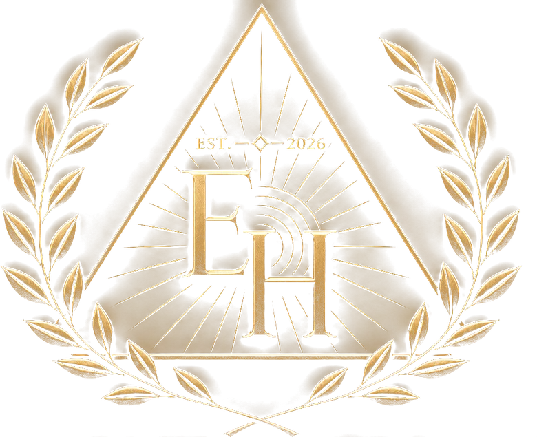 The Echo House Production crest — laurel wreath, triangle and radiant EH monogram, established 2026